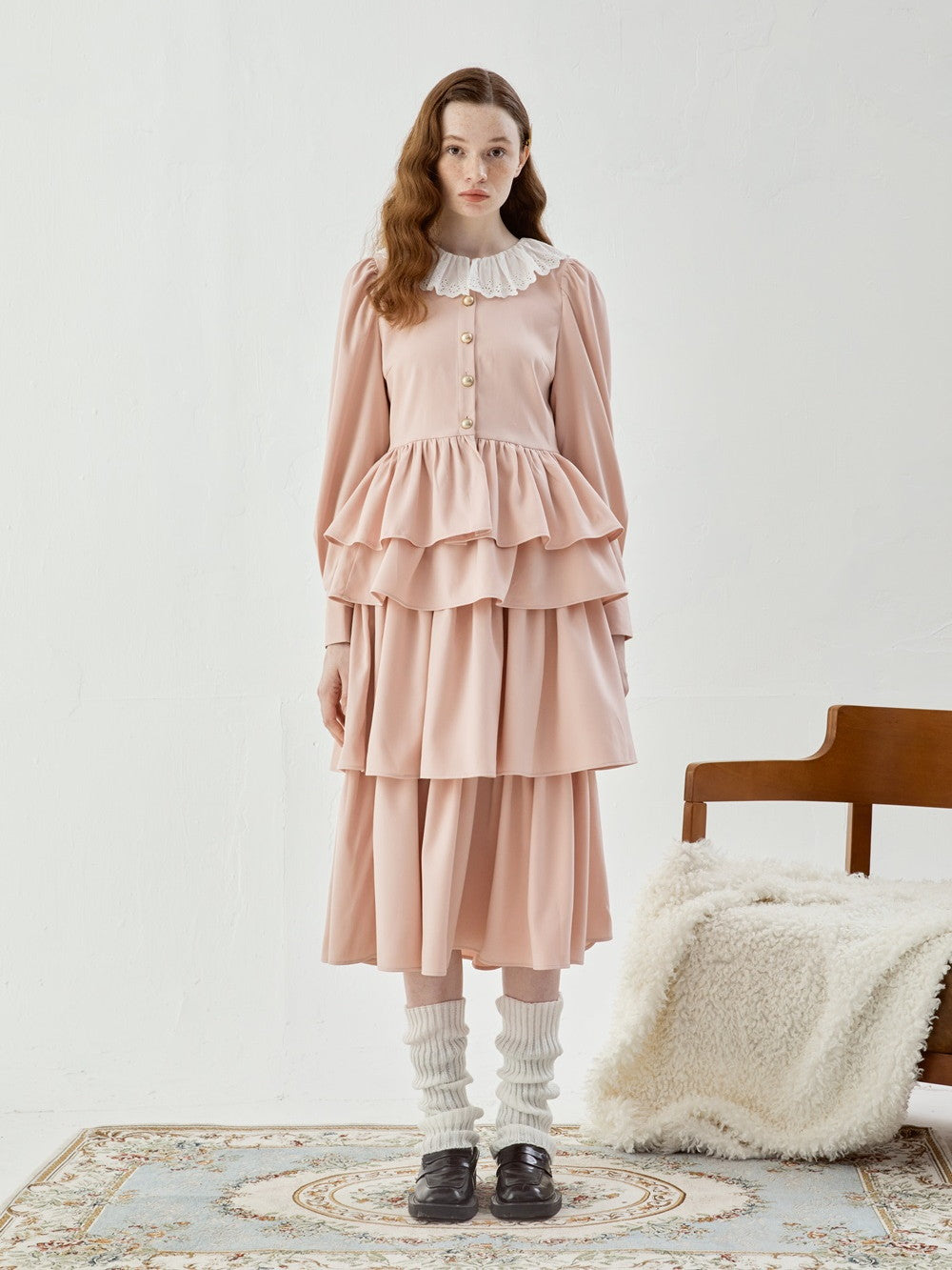Suede Tiered Flare Lace Sweet One-piece