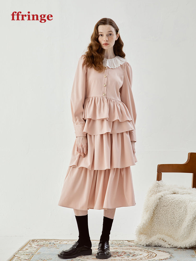 Suede Tiered Flare Lace Sweet One-piece