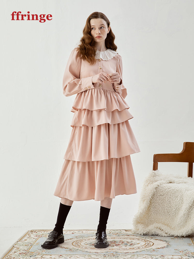 Suede Tiered Flare Lace Sweet One-piece