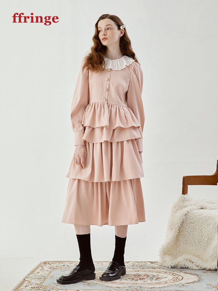 Suede Tiered Flare Lace Sweet One-piece