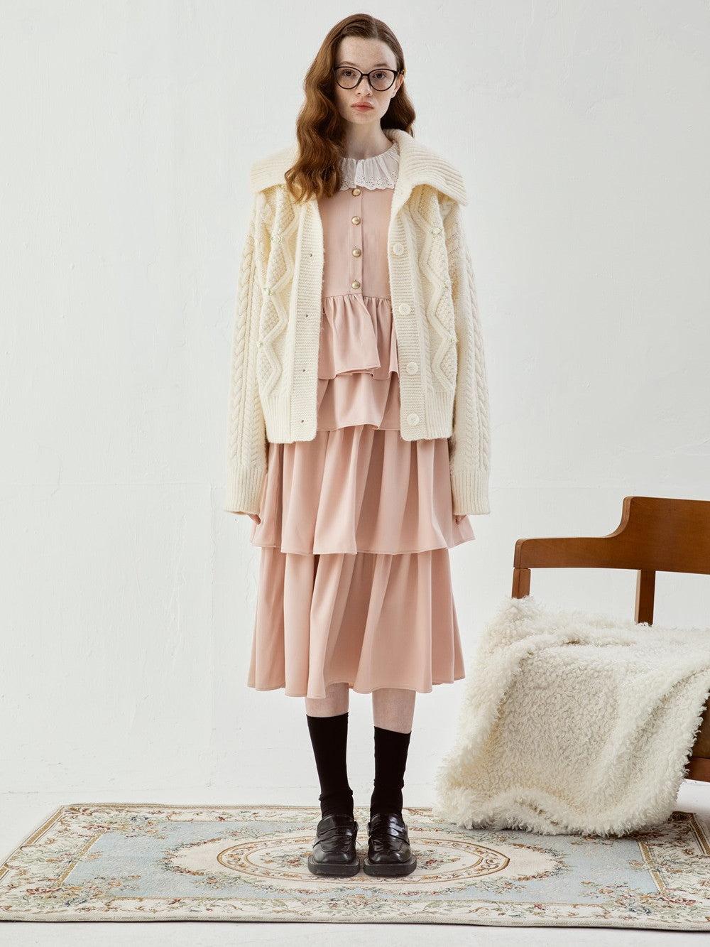 Suede Tiered Flare Lace Sweet One-piece