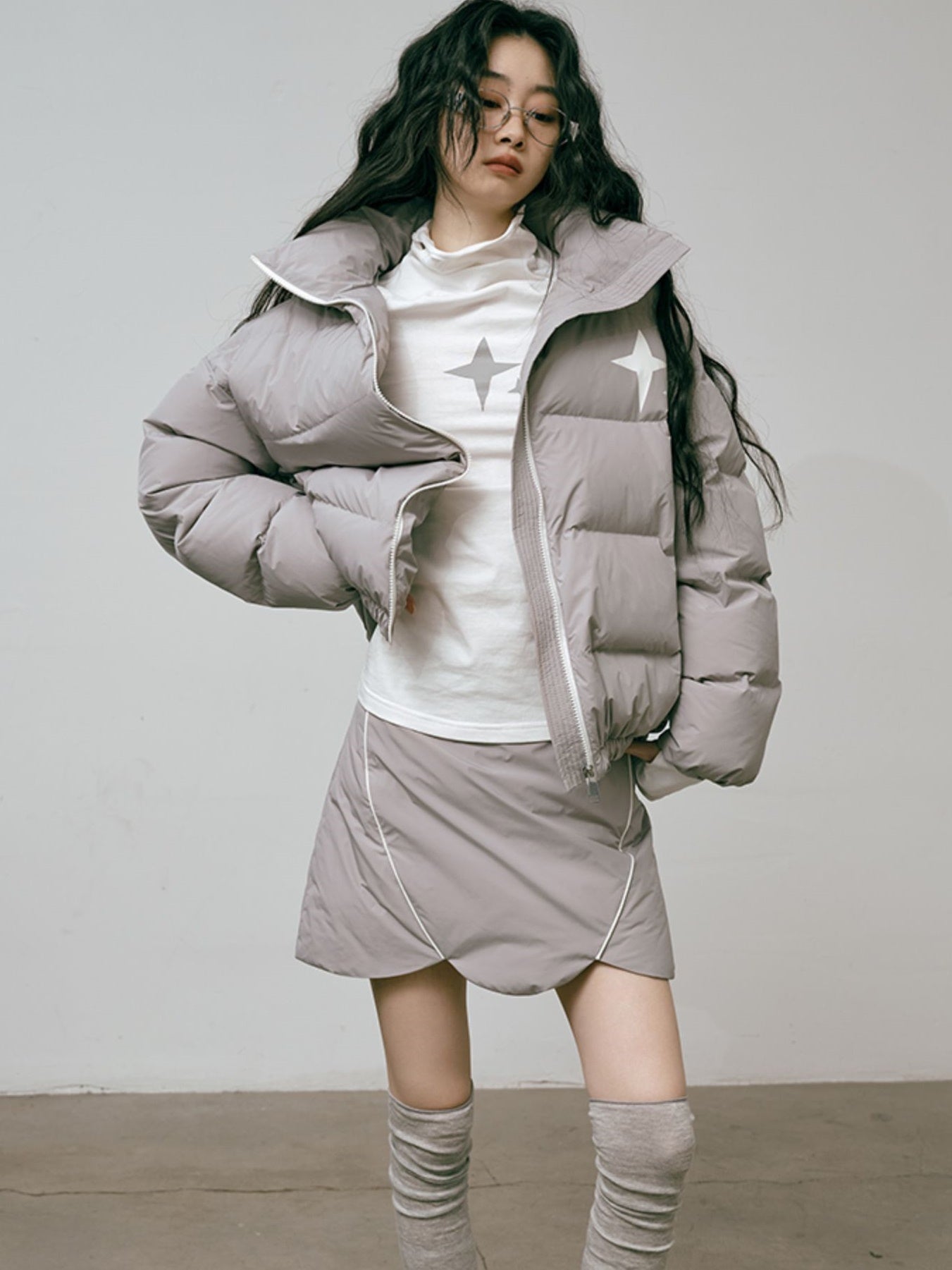 Quilting Mature Modest Down-Jacket & Skirt