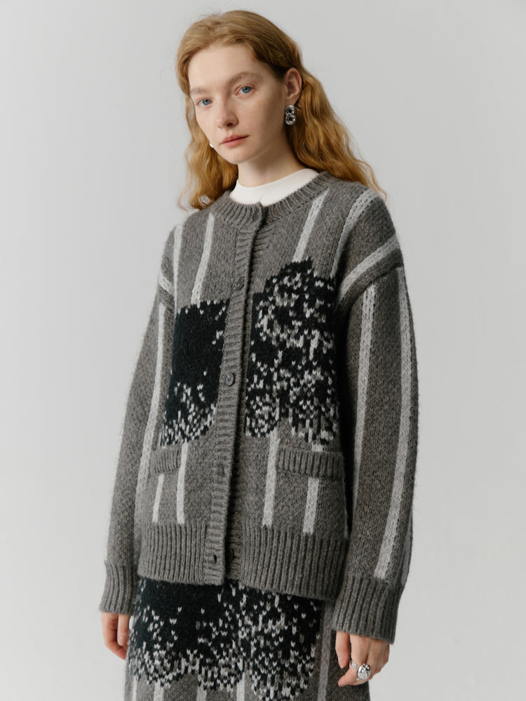 Stripe Retro Modest Knit Cardigan&Skirt