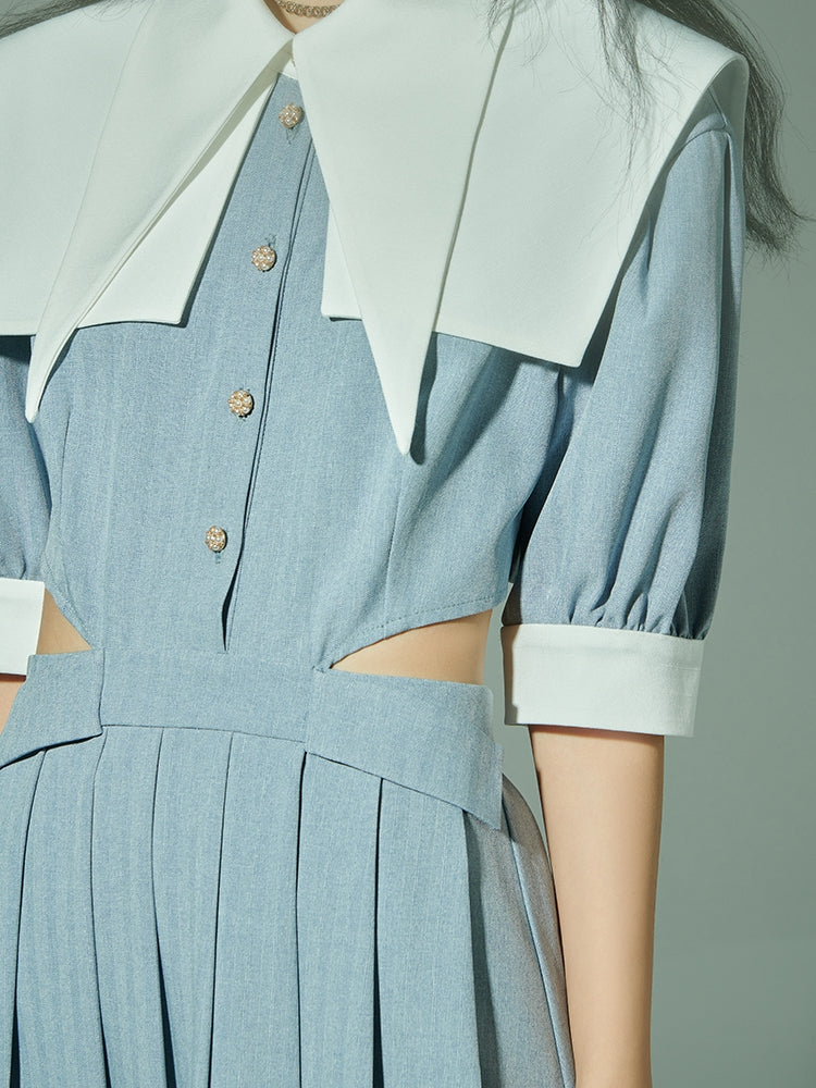 사이드 컷 더블 콜라 주름 1 피스