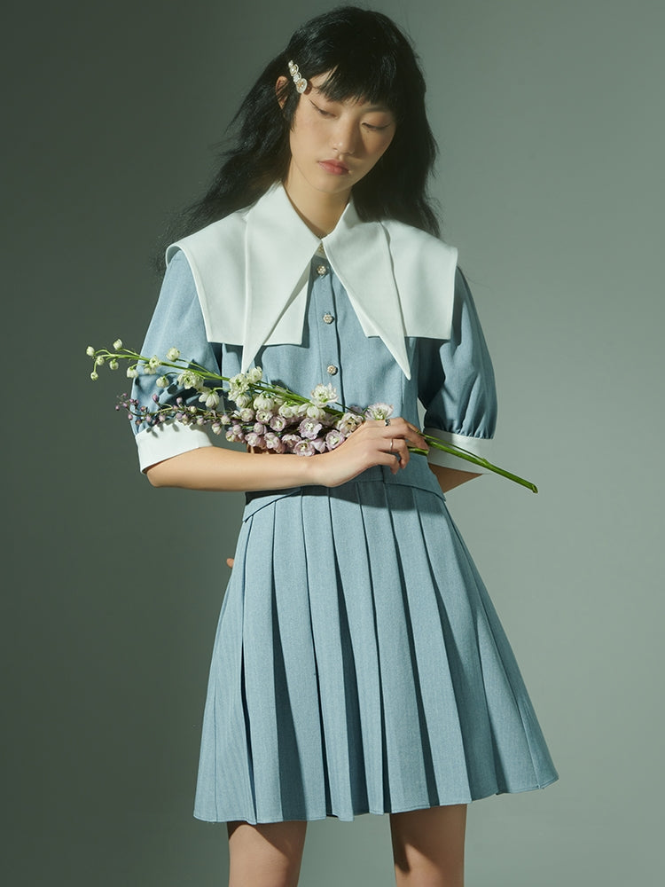 사이드 컷 더블 콜라 주름 1 피스