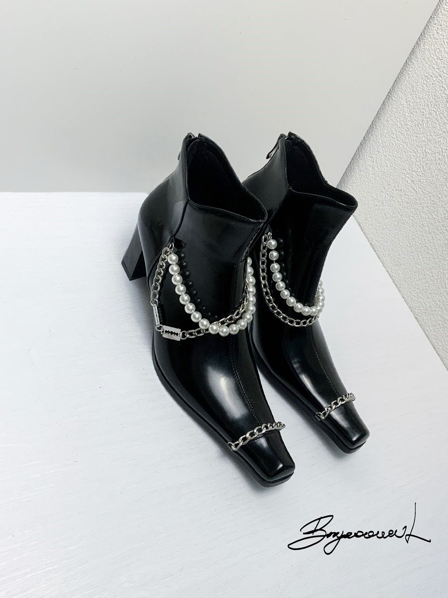 Lederperlenkette Nichi Chunky-Heelt-Stiefel