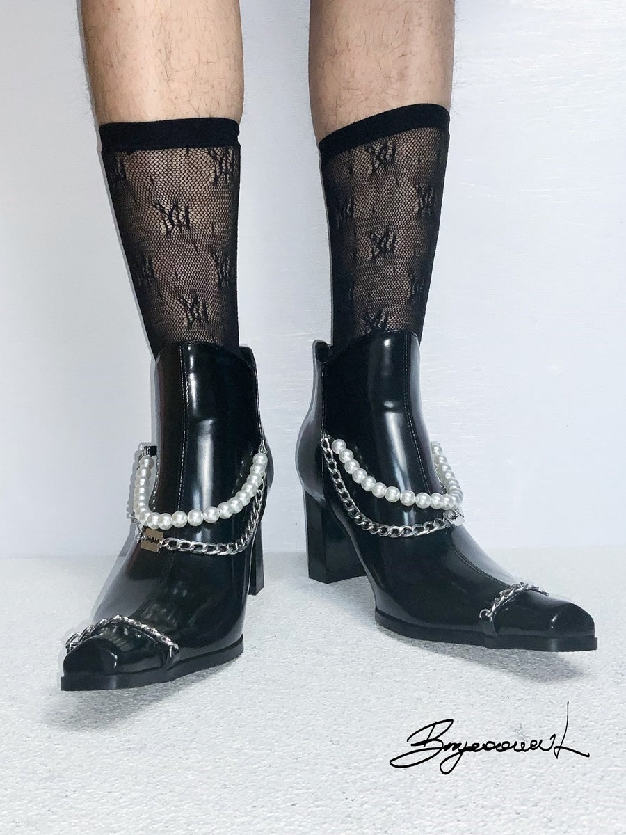 Lederperlenkette Nichi Chunky-Heelt-Stiefel