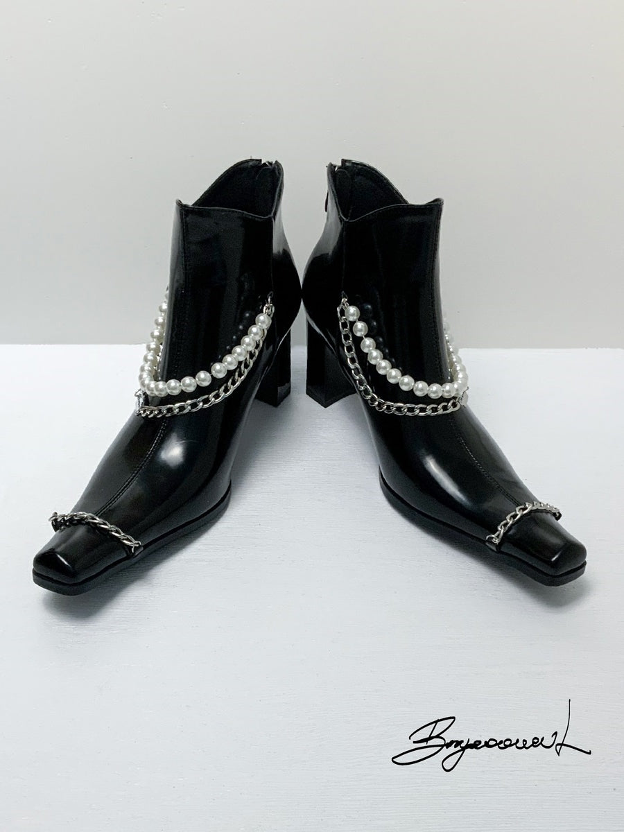 Lederperlenkette Nichi Chunky-Heelt-Stiefel