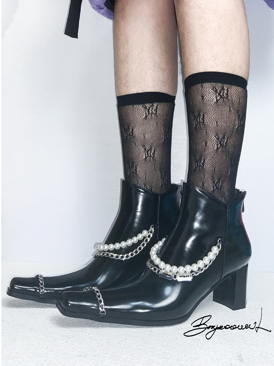 Lederperlenkette Nichi Chunky-Heelt-Stiefel