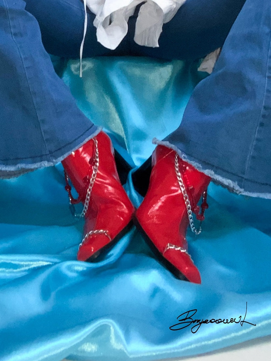 Pointed-Toe Chain Beads Chunky-Heel Short-Boots