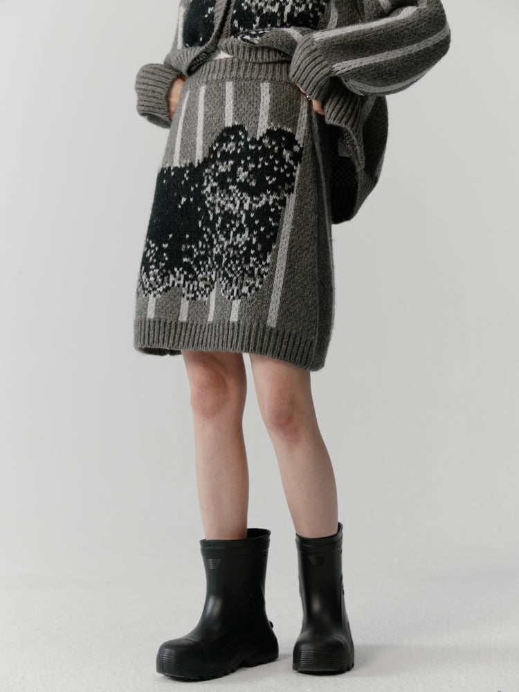 Stripe Retro Modest Knit Cardigan&Skirt