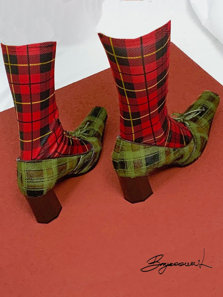 Plaid Retro Tweed Chunky-Heel Pumps