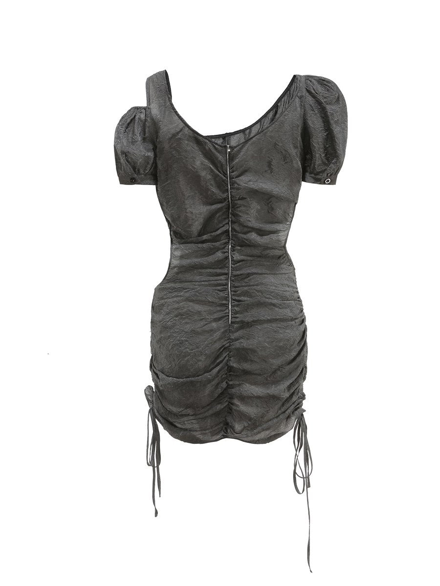 Wrinkled Side-cut Nichi Drawstring Gather One-piece