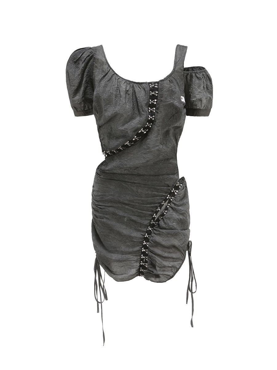 Wrinkled Side-cut Nichi Drawstring Gather One-piece