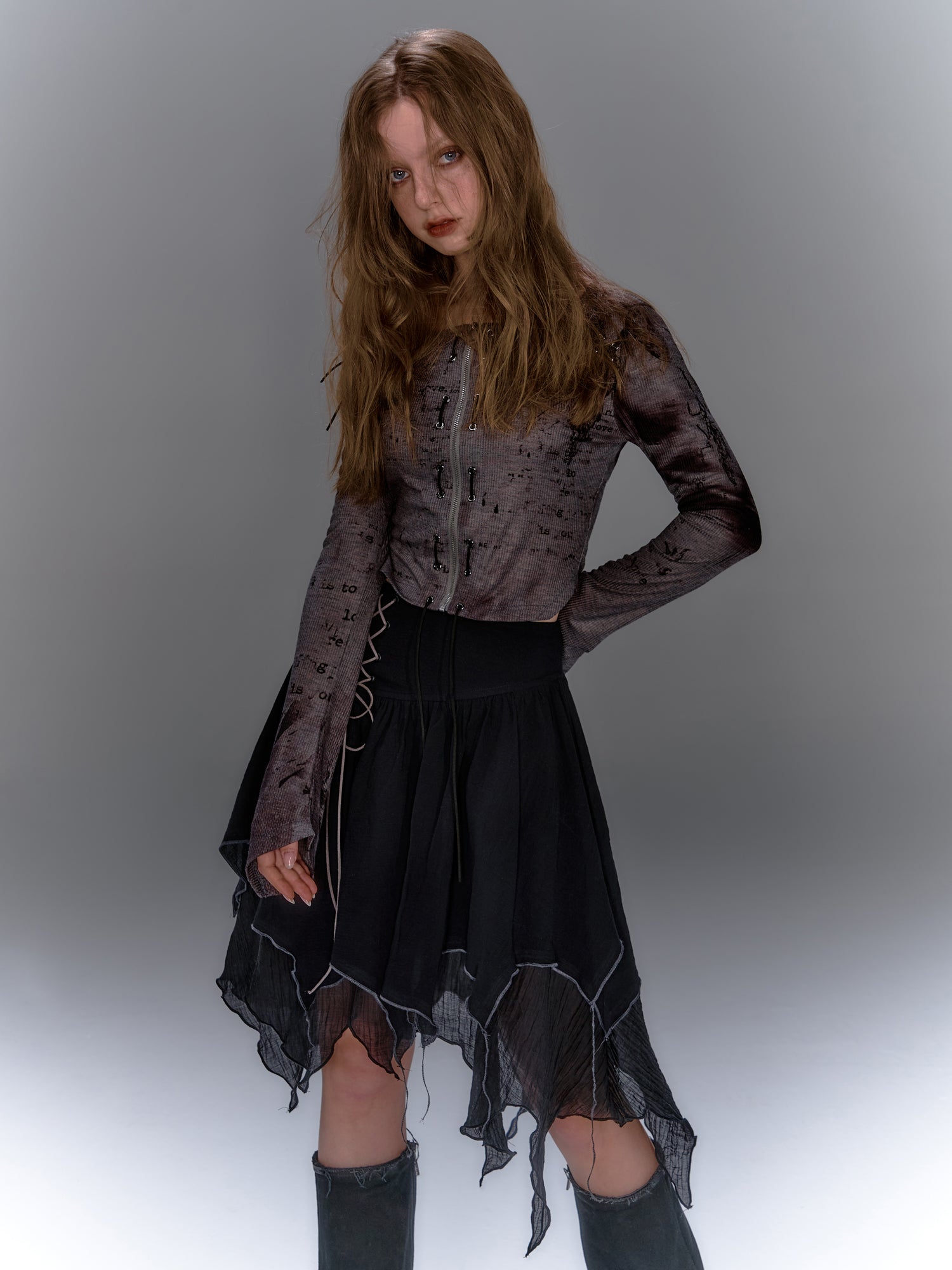 Lace-up Fastener Slim Thin Knit