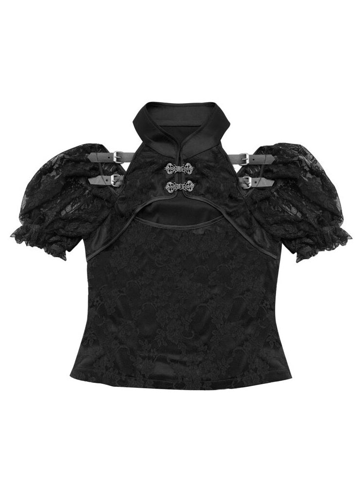 고딕 레이스 하이 자프-슬리브 블라우스
