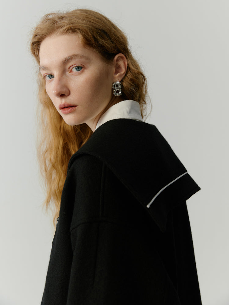 세일러 콜라 긴 대학 코트