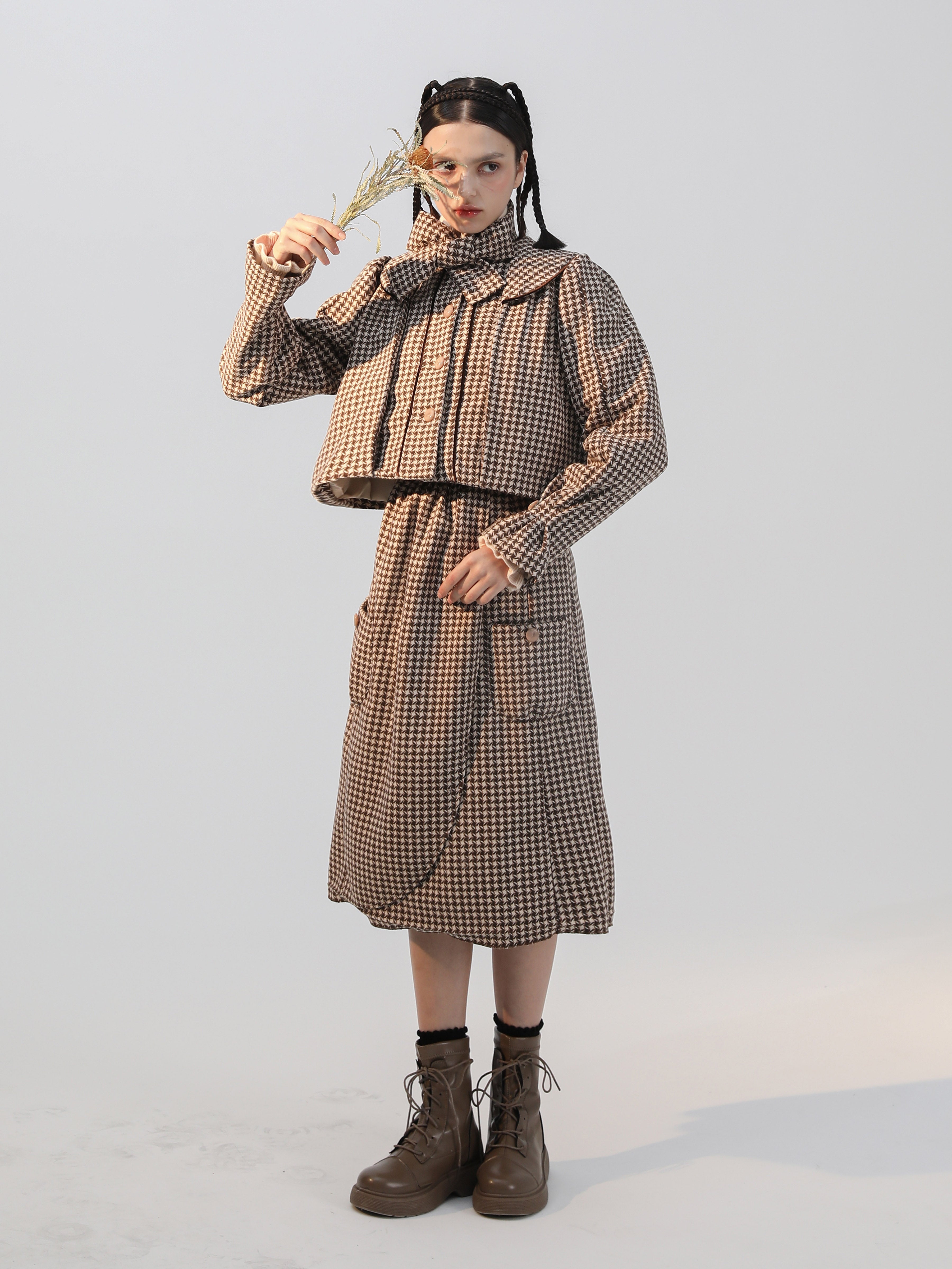 Plaid Girly Retro Jacket & Skirt