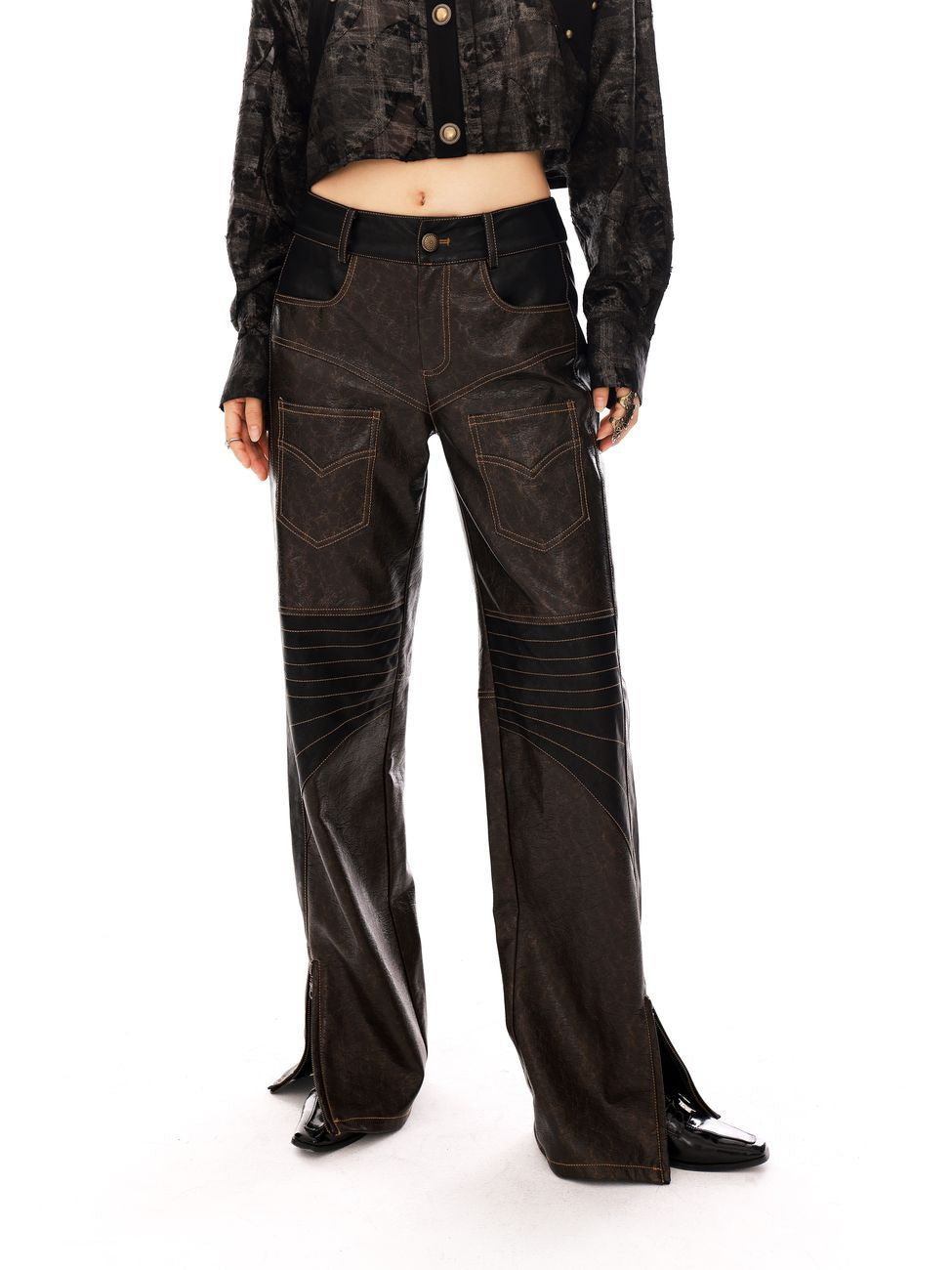 Fastener Flare Leather Nichi Handsome Pants
