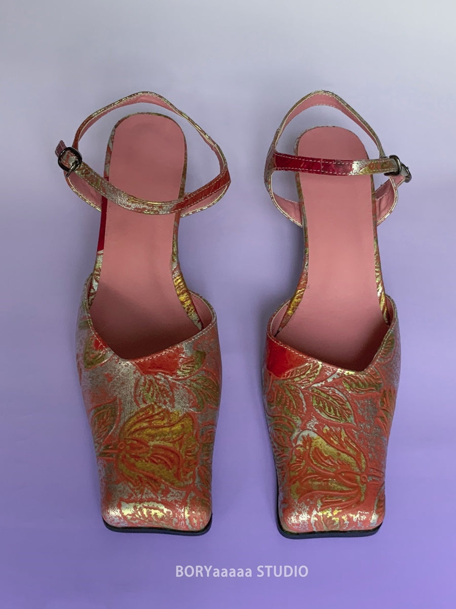 Retro Antique Square-Toe-Knöchel-Strap-Sandale