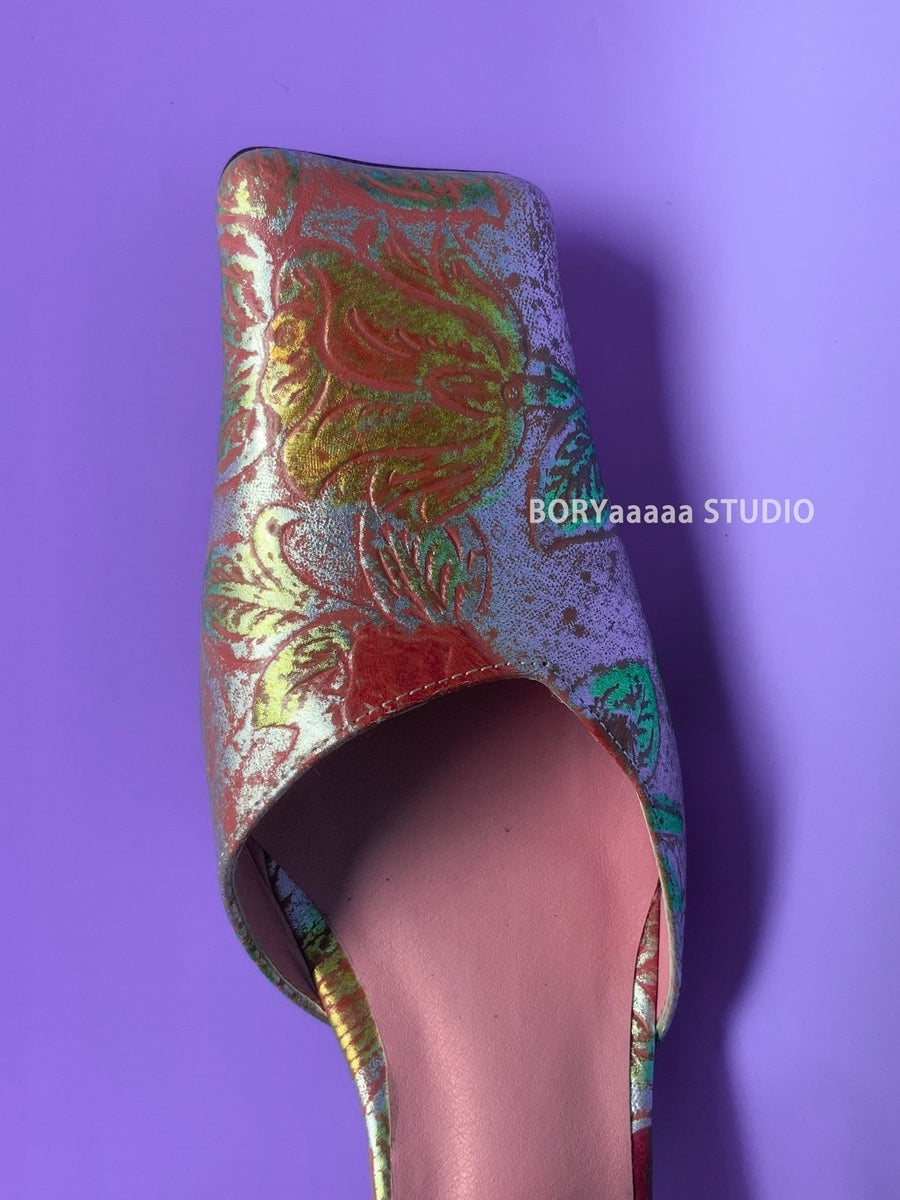 Retro Antique Square-Toe-Knöchel-Strap-Sandale