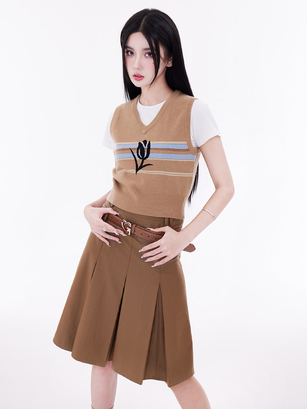 튤립 라인 대학 니트 조끼