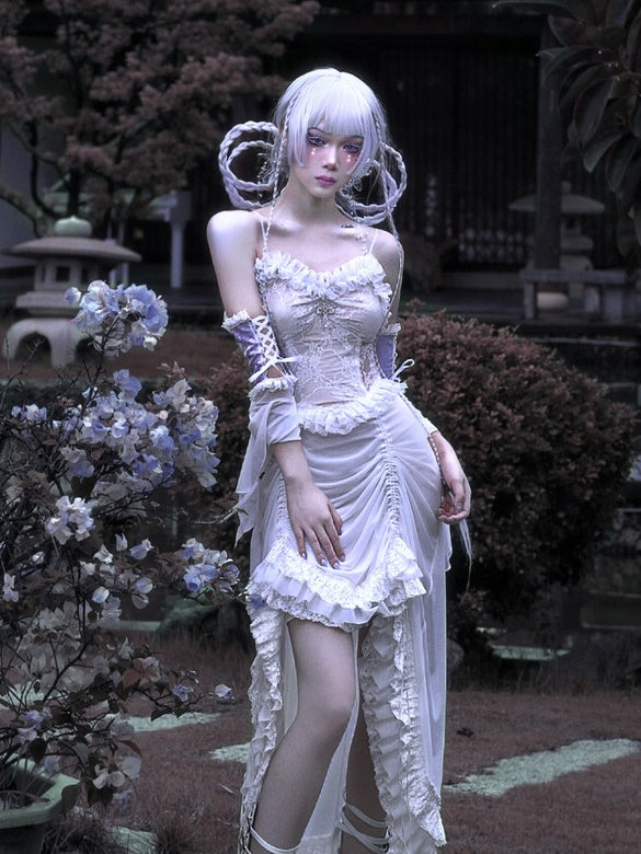 Gothic Prinzessin Spitze Geting Frill einteiliges Kleid