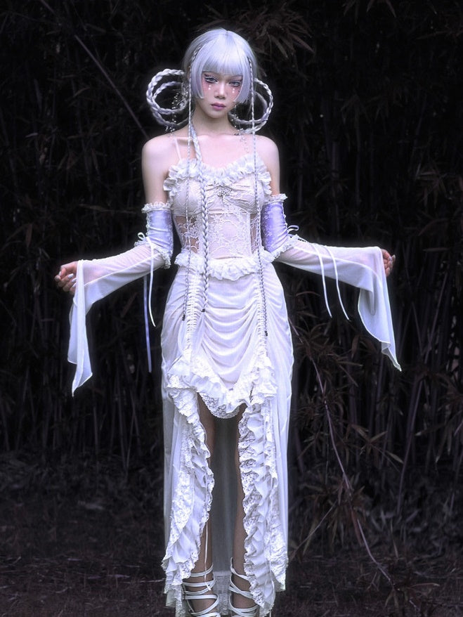 Gothic Prinzessin Spitze Geting Frill einteiliges Kleid