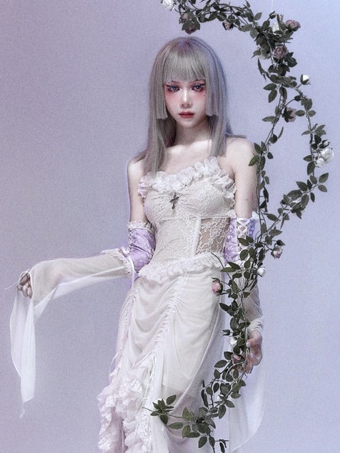 Gothic Prinzessin Spitze Geting Frill einteiliges Kleid