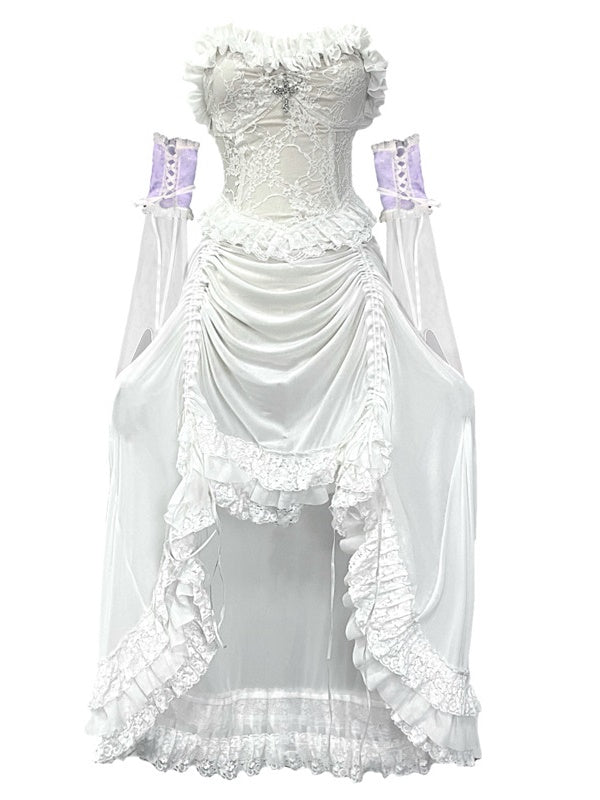 Gothic Prinzessin Spitze Geting Frill einteiliges Kleid