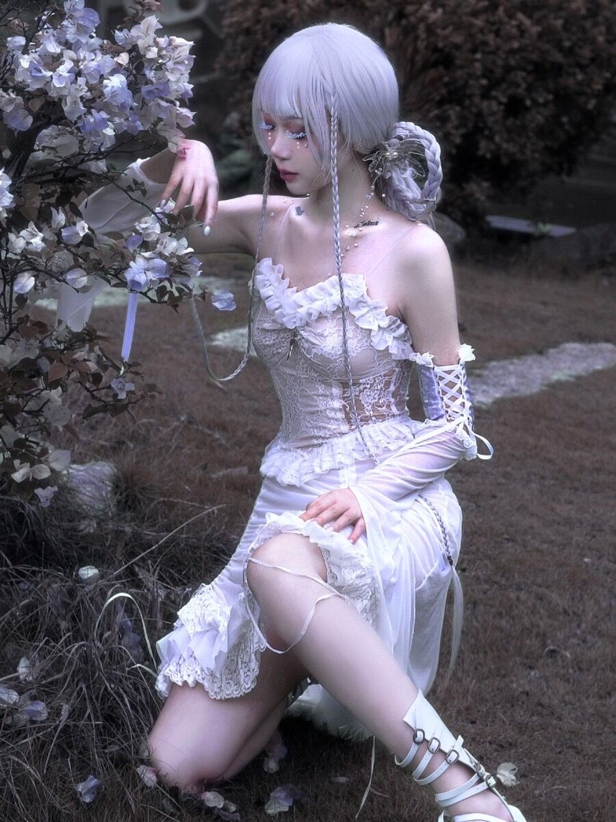 Gothic Prinzessin Spitze Geting Frill einteiliges Kleid