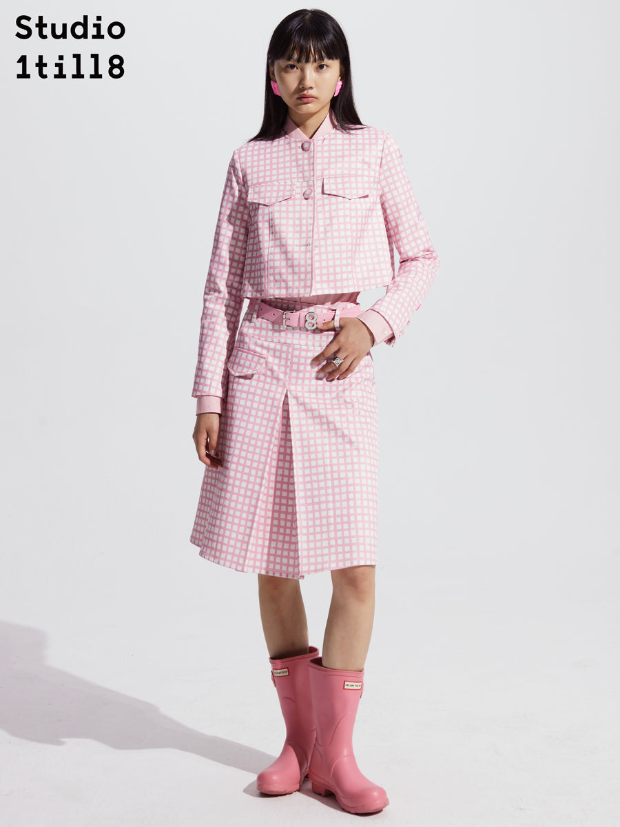 Checked Cropped Middle Flare Jacket Skirt