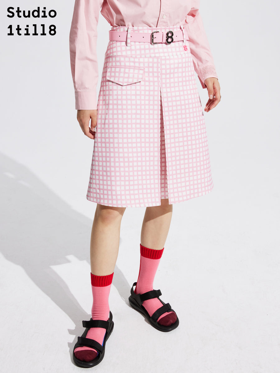 Checked Cropped Middle Flare Jacket Skirt