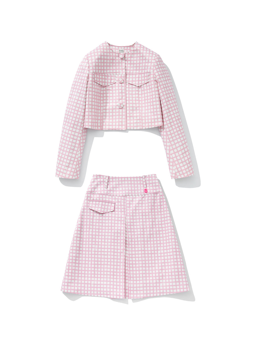Checked Cropped Middle Flare Jacket Skirt