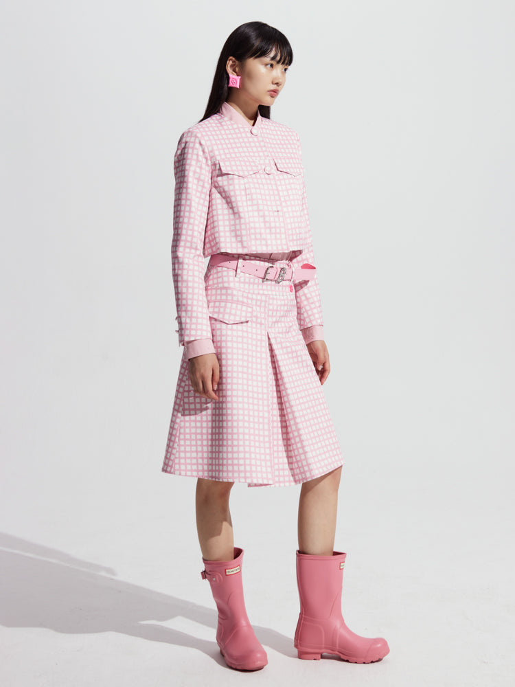 Checked Cropped Middle Flare Jacket Skirt
