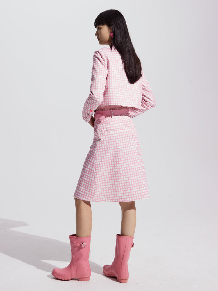 Checked Cropped Middle Flare Jacket Skirt