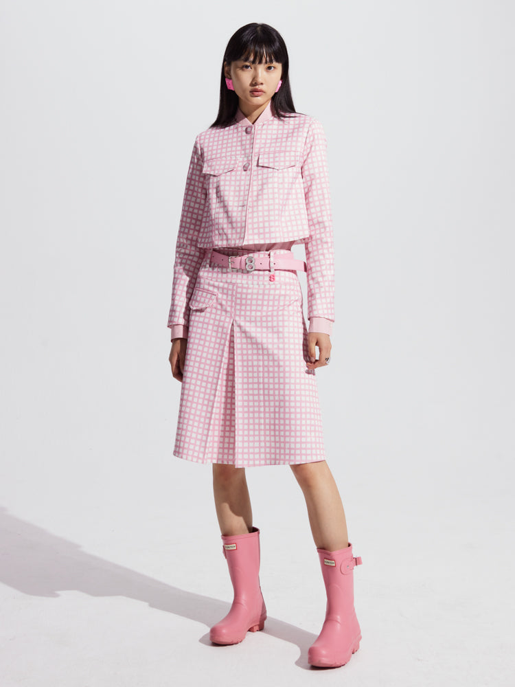 Checked Cropped Middle Flare Jacket Skirt