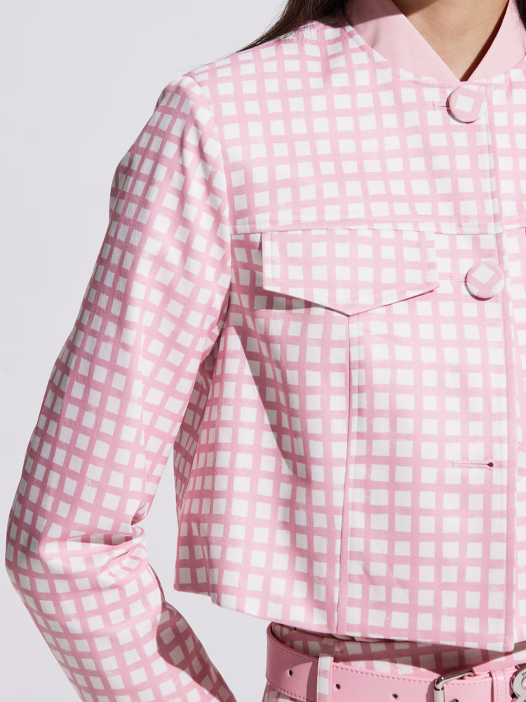 Checked Cropped Middle Flare Jacket Skirt