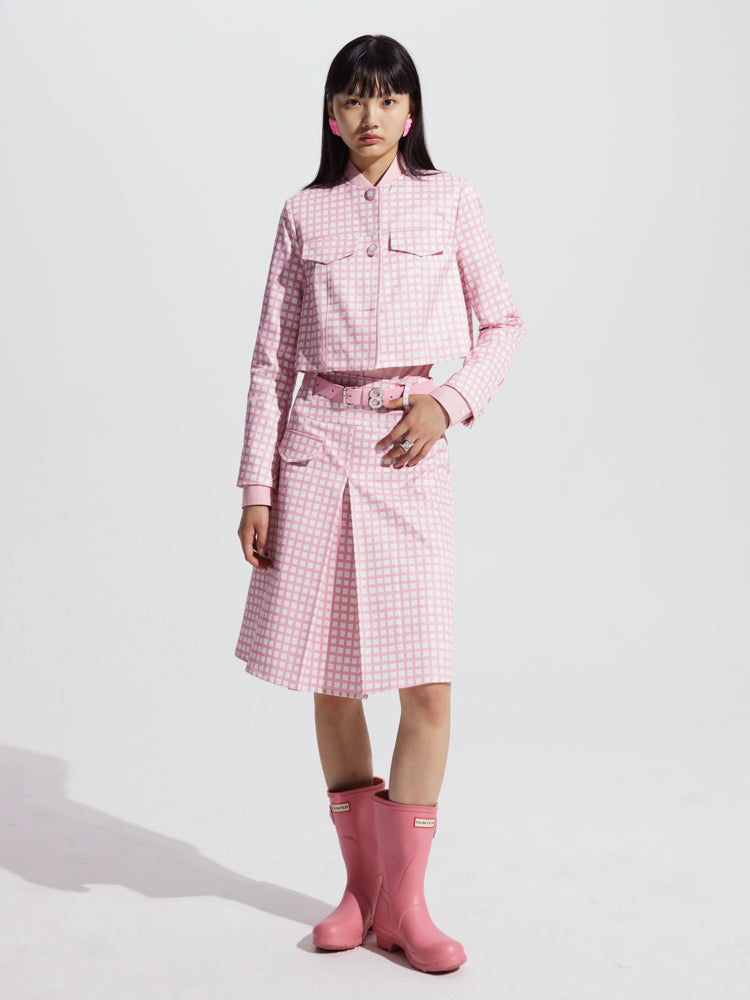 Checked Cropped Middle Flare Jacket Skirt