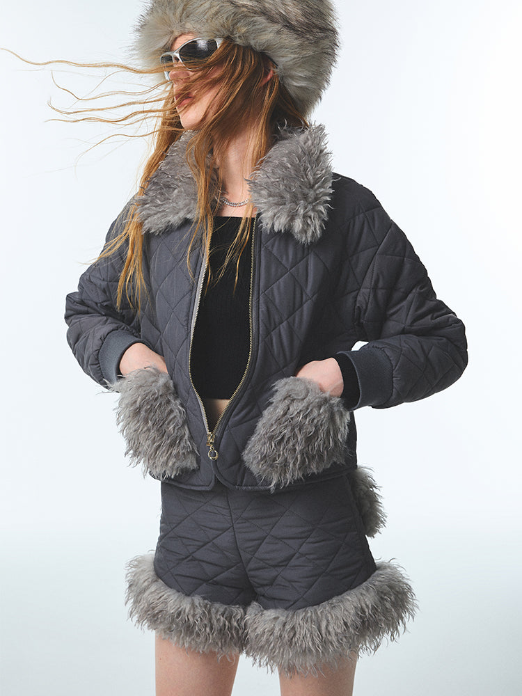 Quilting Fur Cute Short Jacket --foasis