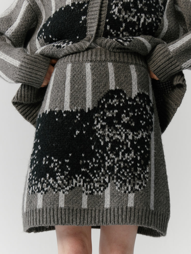Stripe Retro Modest Knit Cardigan&Skirt