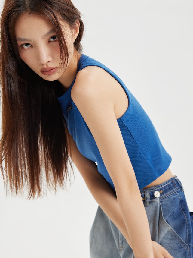 Cropped Plain Casual Tank-Top