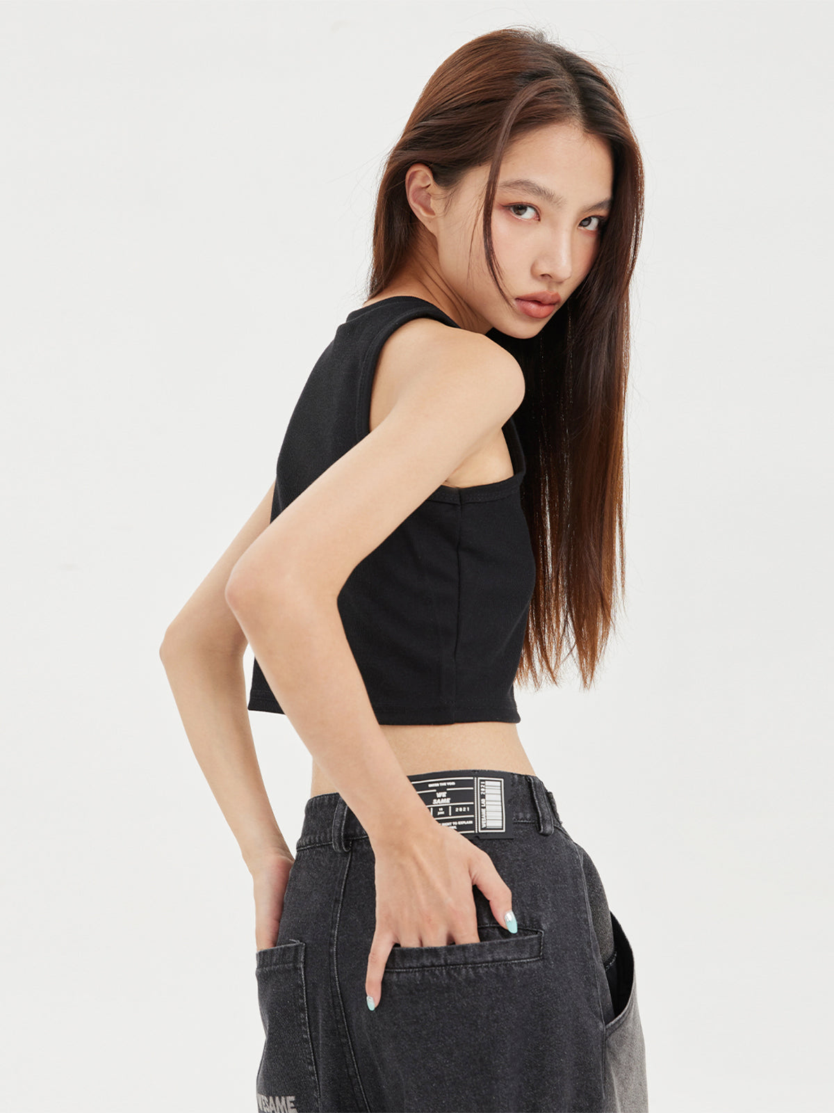 Cropped Plain Casual Tank-Top