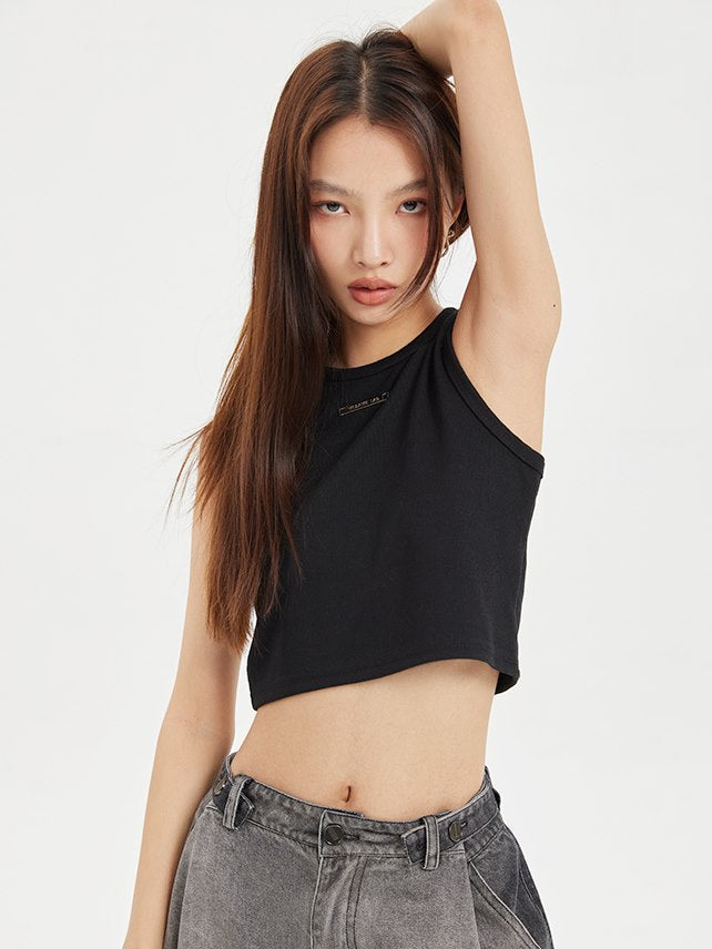 Cropped Plain Casual Tank-Top