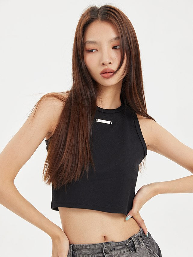 Cropped Plain Casual Tank-Top
