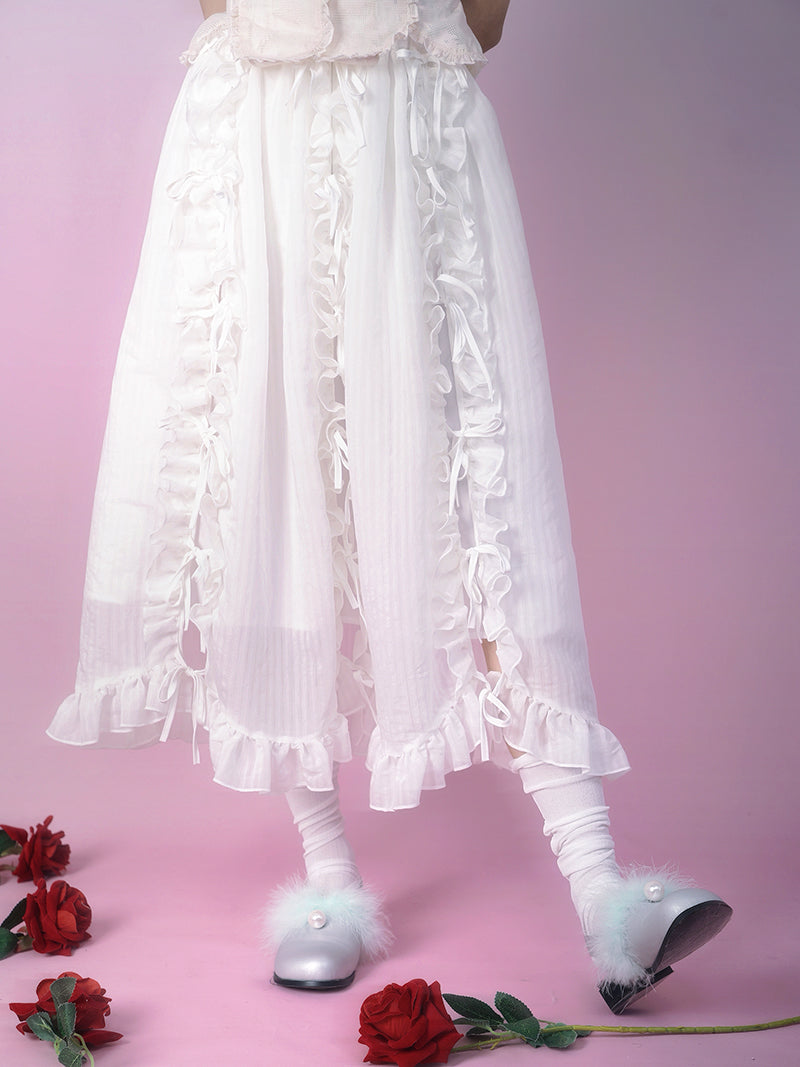 로리타 프릴 리본 긴 치마