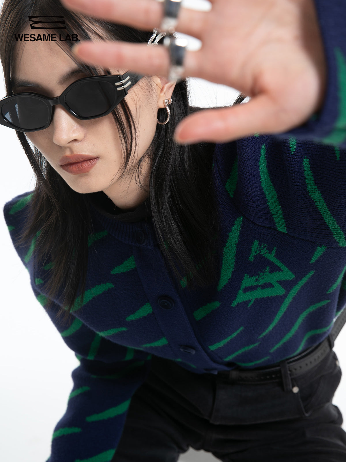 Power-SHOULDER NICHI BORDER KNIT CARDIGAN