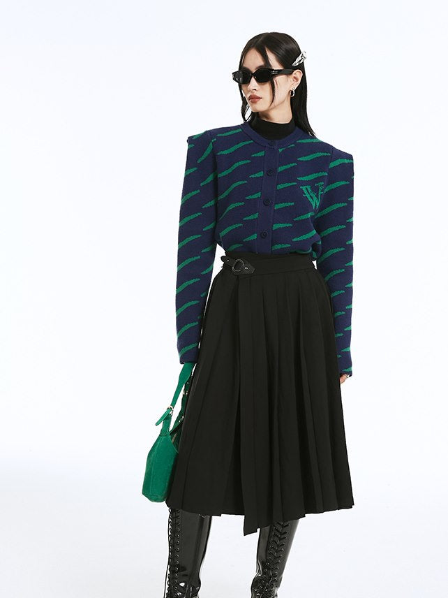 Power-SHOULDER NICHI BORDER KNIT CARDIGAN