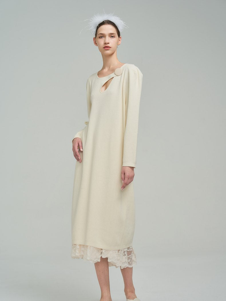 Lace Layered Classy Mature Knit Long One-piece