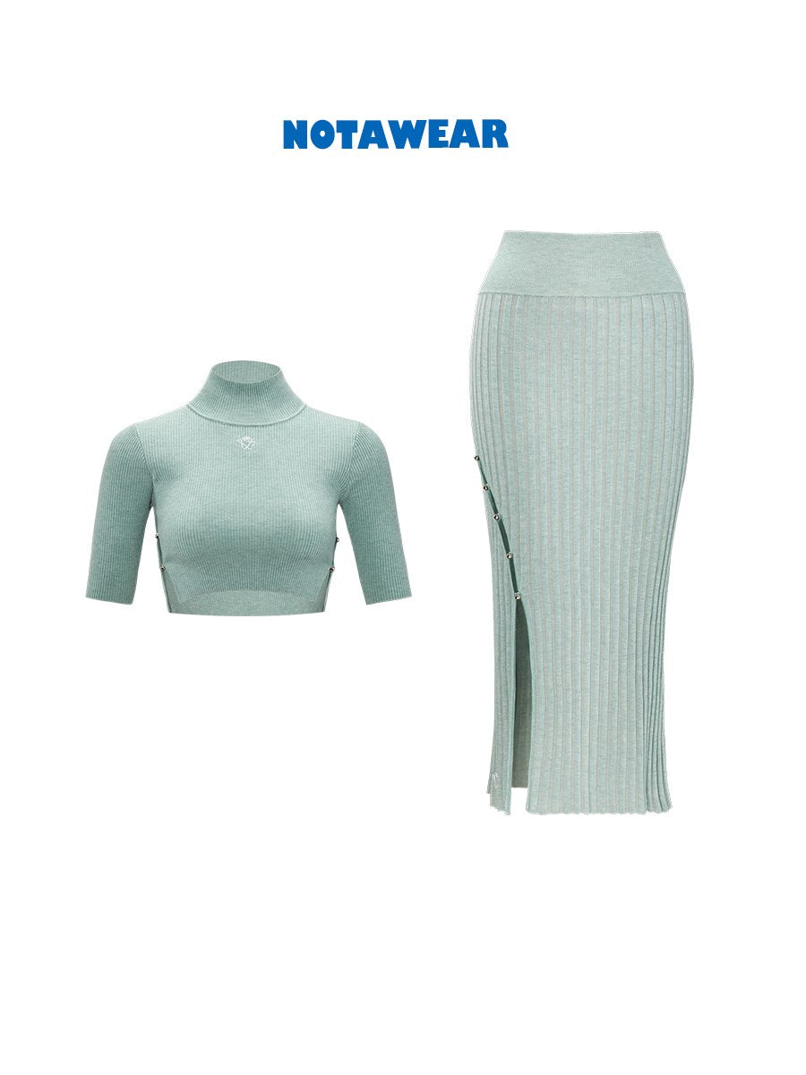 Strickte, gekräuselte, hochgehende lange Tops & Rock